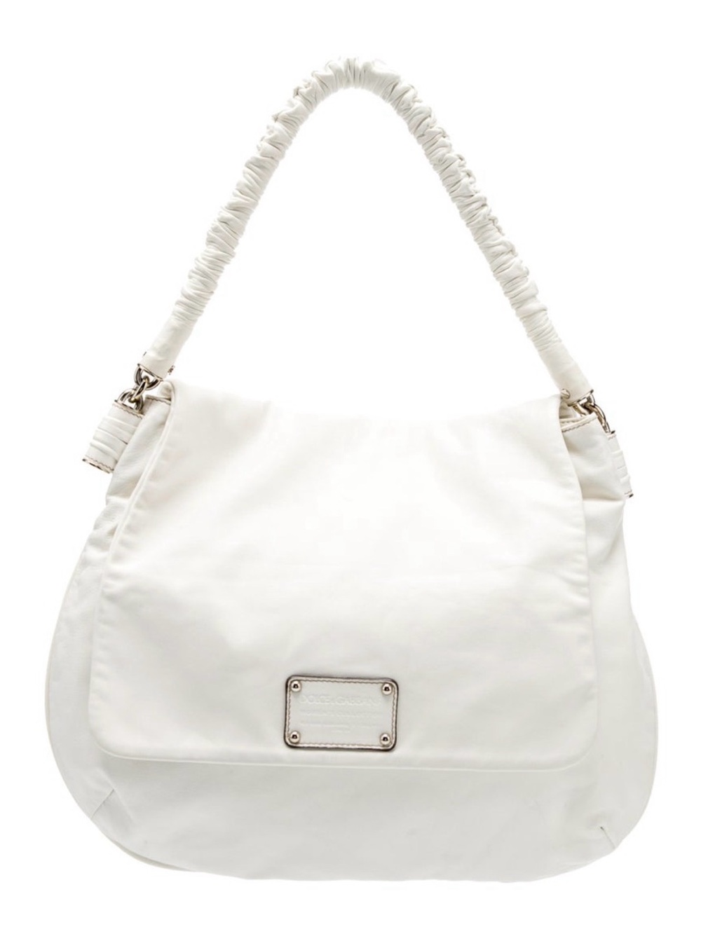 Dolce & Gabbana White Ruched-Handle Hobo Shoulder Bag